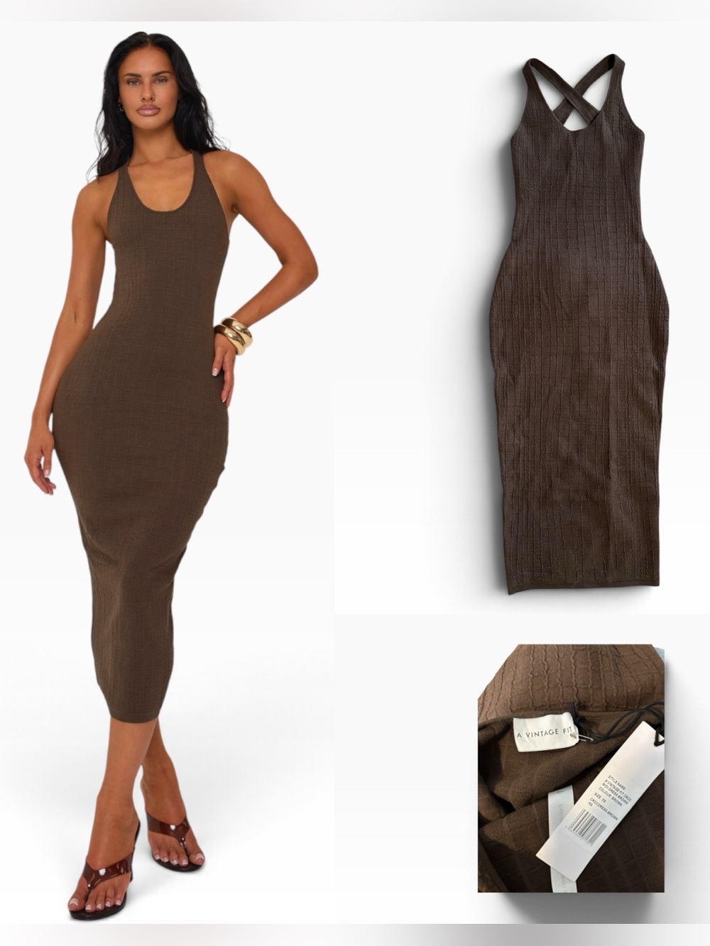 A Vintage Fit Croc Embossed Open Back Midi Dress - Size XS